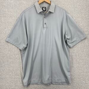 Foot Joy Polo Mens Large Gray Checkered Collar Short Sleeve Stretch FJ Shirt